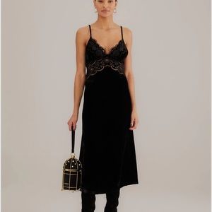 Farm Rio Black Richelieu Velvet Slip Dress